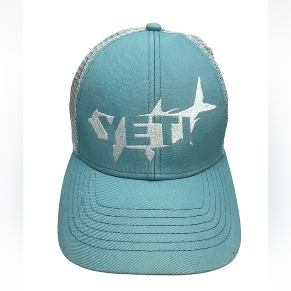 YETI baseball cap turquoise & white SnapBack mesh - Picture 1 of 7